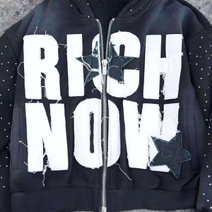 Custom Applique Patched Embroidery Logo Zip up Fleece Winter Hoodie Vintage Washed 100% Cotton Breathable for <b>Men</b> - Product Image 2