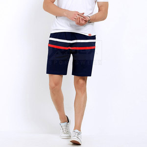 <b>Men's</b> Navy Blue Striped Bermuda <b>Shorts</b> With White And <b>Red</b> Side Stripe Drawstring Waist Casual Sportswear - Product Image 2