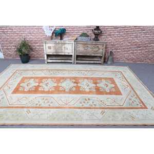 Tapis turc vintage surdimensionné 6,8x10,4 pieds, tapis en laine à pois orange - Product Image 2