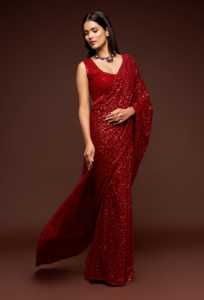 Trendmalls <b>Women's</b> Heavy Georgette Sequins Casual Wedding Regular Fit Saree Unstitched <b>Blouse</b> (K951-<b>Red</b>) Indian Pakistani - Product Image 2