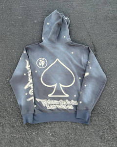 Sudadera con capucha y cremallera vintage recortada y cuadrada con logotipo personalizado, Sudadera con capucha de algodón Distress Vintage con cremallera Stone Acid Sun Fade Wash para hombre - Product Image 4