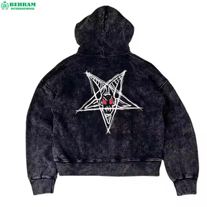 เสื้อฮู้ดดี้โอเวอร์ไซส์คุณภาพสูงแบบวินเทจ ย้อมสีแบบพิเศษ ซักด้วยกรด เป็นมิตรต่อสิ่งแวดล้อม ระบายอากาศได้ดี ผลิตจากผ้าฝ้าย 100% สีซีดแบบซันเฟด - Product Image 4