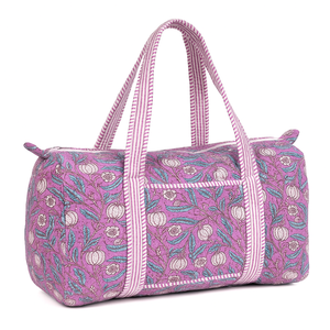 Sac de sport matelassé avec fermeture éclair, imprimé floral violet, bordure rayée, week-end, grande capacité, durable, bagage de voyage de luxe - Product Image 1
