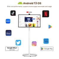 Smart TV LED de 27 Pulgadas, Monitor Móvil Blanco Portátil con Soporte, Carga Inalámbrica Interactiva, Pantalla Grande Giratoria