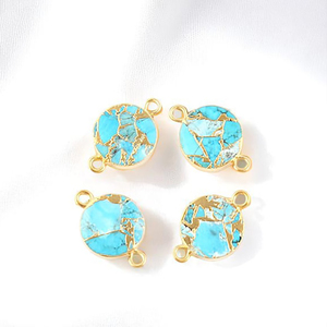 Mohave Cuivre Turquoise Pierres Précieuses Charme Connecteur Bijoux Faits à la Main Or Électrolytique Connecteurs Ronds Charmes - Product Image 1