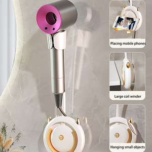 Support mural moderne et fonctionnel pour sèche-cheveux, avec étagères <span class=keywords><strong>de</strong></span> rangement paresseuses à fixation par perçage, pliable et mains libres, pour salles <span class=keywords><strong>de</strong></span> bain - Product Image 4