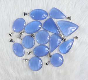 จี้พลอยคาลซิโดนีสีฟ้าธรรมชาติเครื่องประดับเงินจี้เครื่องประดับขายส่งจำนวนมาก - Product Image 3