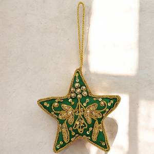 Star Shape Zari Hanging Ornament | Handcrafted <b>Beaded</b> Silk Thread Embroidery Décor for <b>Door</b>, Wall, Window & Festive Decoration - Product Image 2
