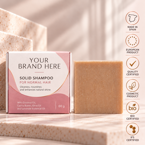 Barra de Champú Sólido de Marca Propia de 75 g para Cabello Normal |   Coco y Lavanda Veganos Orgánicos |   OEM España - Product Image 1