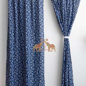 ผ้าม่านหน้าต่างลายดอกไม้สีฟ้าสำหรับห้องนั่งเล่น ชุดผ้าม่านผ้าฝ้ายหรูหรา - Product Image 6