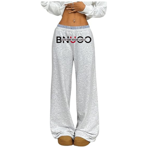 OEM 2026 <b>Pants</b> High Quality 100% Cotton Comfortable Low Rise Double Waist Grey Wide Leg Sweatpants for <b>Women</b> - Product Image 1