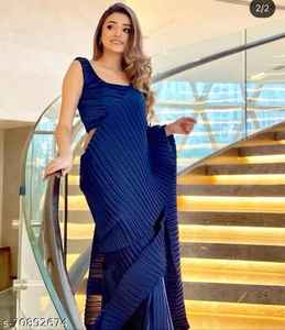 Saree triturado de satén pesado de estilo Bollywood de calidad superior con tamaño personalizado disponible al mejor precio - Product Image 6