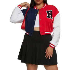 Chaquetas universitarias recortadas de moda para mujer, tela de lana de 2 tonos, chaquetas universitarias con letras para mujer, lona Vintage bordada - Product Image 3
