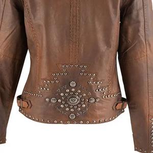 เสื้อแจ็กเก็ตหนังสำหรับผู้หญิงไซส์พิเศษสำหรับขี่มอเตอร์ไซค์เสื้อแจ็คเก็ตหนังพียูทรงหลวมมีซิป - Product Image 4