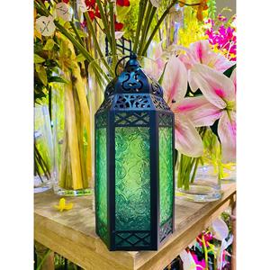 Vela colgante de hierro de vidrio de Color verde, decoración para el hogar y el jardín, linternas de vela de diseñador de forma marroquí - Product Image 5