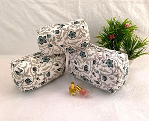 Ensemble de trousses de maquillage en coton matelassé vintage, fait main, écologique, résistant à l'eau, fermeture éclair, imprimé floral, durable, pour voyage - Product Image 2