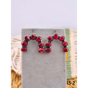 Southwest-Style Rose Dahlia & Garnet Bezel-Set Earrings with Sterling <b>Silver</b> <b>Studs</b> - Product Image 1