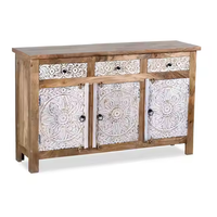 Buffet indien fait à la main traditionnel sculpté finition rustique pour salon avec deux portes armoire buffet comptoir aspect naturel