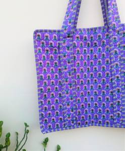 Handmade Indian Reversible Quilted Jhola Bag Block Printed Cotton Tote Vintage Style Beach Shopping Shoulder Bag Summer Style - Product Image 1