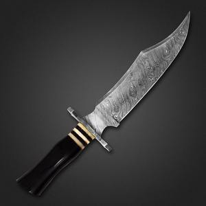 Cuchillo de Camping de Acero de Damasco, Cuchillo de Caza con Mango de Cuerno de Toro y Anillos de Latón - Product Image 3