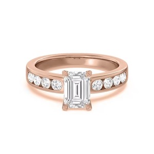 Bague de fiançailles Duo Émeraude et Diamants Ronds de Laboratoire 1,50 Ct F-VS1 Poli Or Massif 14K Bijou Élégant pour Occasions Spéciales - Product Image 1