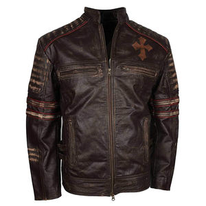 Chaqueta de cuero para hombre-Chaquetas de cuero casuales estilo motocicleta piel de cordero real para hombre - Product Image 1
