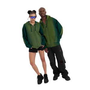 Top de alta calidad de peso pesado Unisex ácido lavado Zip Up ropa de bajo precio impresión de pantalla sudaderas con capucha en blanco personalizado ácido lavado Sudadera con capucha - Product Image 2