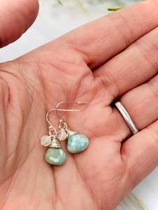 Handmade Dainty Larimar Moonstone Dangle Earrings Gold Plated Sterling Silver for Party <b>Beach</b> Ocean Gift for Her - Product Image 2