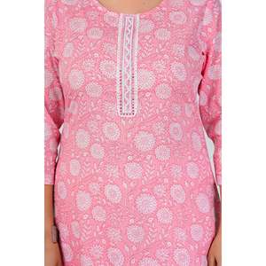 Conjunto de Kurta de Algodón Estampado Rosa Elegante para Mujer con Dupatta, Estilo Pakistaní, Ropa Étnica para Uso Diario y Festivo, Look Salwar - Product Image 2