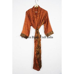 Women's Elegant Woven Silk Kimono Dress Floral Pattern Indian Maxi Gown <b>Romantic</b> Summer Bridesmaid Sari Robe Long Sleeve - Product Image 6
