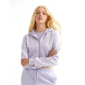 ชุดเสื้อสเวตเตอร์มีฮู้ดโอเวอร์ไซส์ของผู้หญิงชุดครอปผ้าฝ้ายโพลีเอสเตอร์ธรรมดาชุดสตรีทเสื้อลูกไม้ - Product Image 1