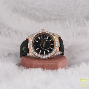 นาฬิกาเพชรโมอิสขนาดเส้นผ่านศูนย์กลาง41มม. สำหรับผู้ชายสุดหรูสไตล์โรมันสุดหรูมีสายหนังสีดำกว้าง22มม. กระจกอะนาล็อก - Product Image 6