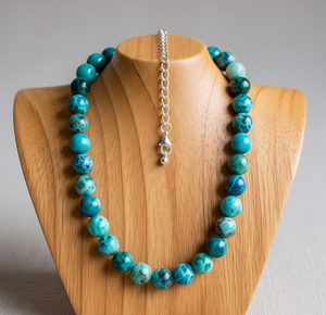 Collar de plata 925 de 18 pulgadas de alta calidad para mujer, moda de agua dulce, diseño anudado a mano, cuentas de piedra de crisocola Natural - Product Image 4