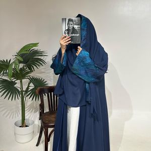 2024年新アラブイスラム教徒Eアバヤドレスロング着物プリントオープンアバヤブルカマッチングヒジャーブセットデジタルプリント