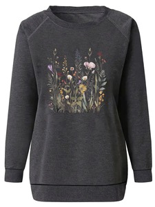 Autumn Winter Women's Sports Shirt Embroidered <b>Plant</b> Flower Print Casual Crew Neck Jumper Hooded Shoulder Hoodie Formal Style - Product Image 3