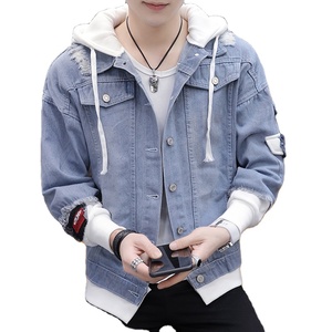 แจ็กเก็ตผ้าเดนิมสำหรับผู้ชายแจ็กเก็ตผ้าเดนิมแบบเรียบมีรอยขาดทันสมัยสำหรับผู้ชาย - Product Image 4