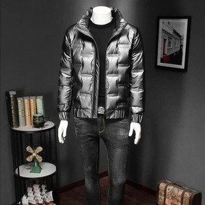 Chaqueta acolchada ligera para hombre, Abrigo acolchado cálido térmico de invierno con cuello levantado y cremallera, cortavientos impermeable de lona a prueba de viento - Product Image 3