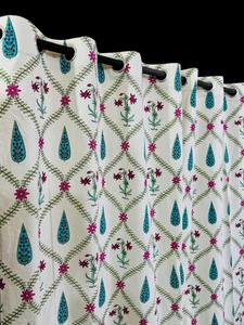 Classically Styled Indian Luxury <b>Window</b> & Door <b>Curtains</b> Hand Block Printed Cotton Fabric for Bedroom & Living Room - Product Image 2
