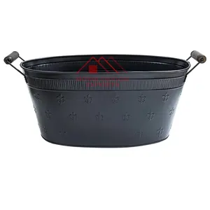 Powder Coated Metal Black Bucket With Handle for Home Bar & Restaurants Use Handmade Elegant Design Oval Shape Popcorn Bucket