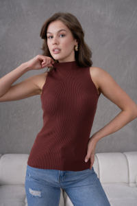 T-shirt tricoté sans manches à col roulé Body Slim Fit respirant anti-boulochage chemisier confortable et élégant personnalisable OEM - Product Image 5