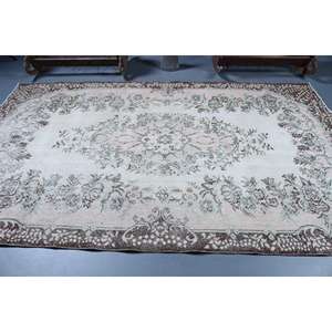 Alfombra Vintage de 5.9x9.7 pies, Alfombra Turca Grande, Alfombra Marrón con Puntos - Product Image 3