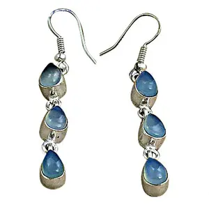 Boucles d'oreilles pendantes en calcédoine bleue pour femmes - Argent 925 - Cadeau - Product Image 3