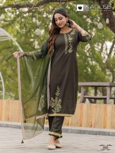 High Quality Elegant Viscose Woven <b>Kurti</b> Set Modern Style Solid Bottom Dupatta Ready Wear Ethnic Ensemble <b>Women</b> Wholesale Quick - Product Image 2