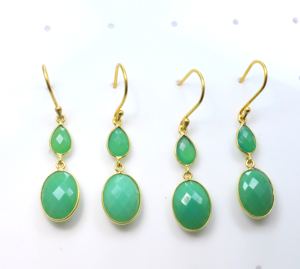 Chrysoprase Calcedonia Piedras facetadas Pendientes de gota de oro Joyería de latón de moda Cuelga para bodas - Product Image 4