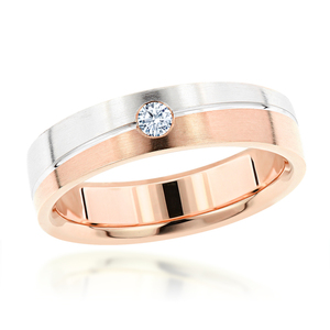 แหวนเพชรสำหรับงานแต่งงานสีเหลือง14K ของผู้ชายมีเพชร0.06CT สไตล์ผกผันสวมใส่ได้ทุกวัน - Product Image 1