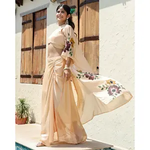 Conjunto de Falda Beige para Mujer Janya, Temporada Primavera Verano, Pantalones Cortos hasta el Tobillo, Logotipo Personalizado, Seda Chinon de Alta Calidad, Suministro ODM - Product Image 3