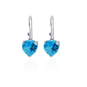 Pendientes de Corazón de Moissanita Azul Plateado para Mujer, Joyería con Piedras Preciosas - Product Image 3
