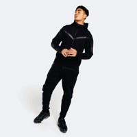 Ensemble de survêtement streetwear OEM en molleton technique 100 % coton imprimé noir pour homme, avec sweat à capuche zippé et pantalon de jogging