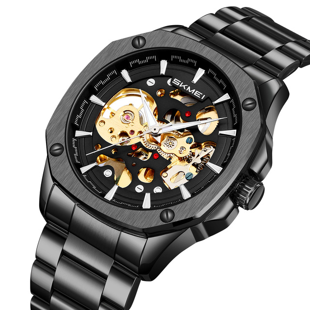SKMEI 9378 Men's Watch Automatic Movement 30M Waterproof Stainless Steel Strap Luxury Business Style Mechanical Watch