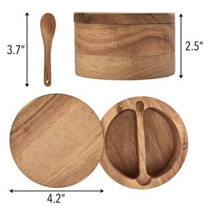 Kitchen <b>Spice</b> Condiment <b>Holder</b> Wooden <b>Spice</b> Box 2 Compartment Salt and Pepper Cellar Acacia Wood <b>Spice</b> Bowls BY HF CRAFTS - Product Image 5